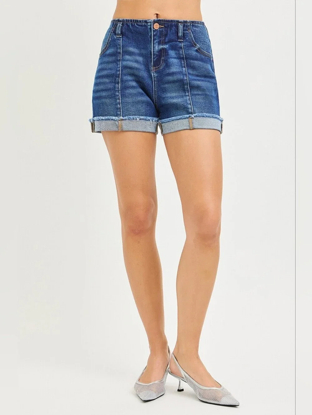 RISEN Dark Wash Denim Shorts Seam Detail Cuffed Slouchy Relaxed Various NEW